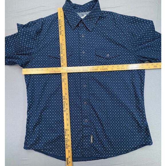 Wrangler Retro Premium Size XL Button Up Mens Shirt Navy Print Long Sleeve - Picture 7 of 10